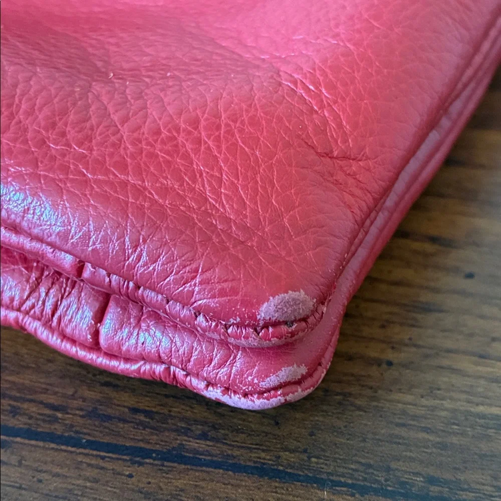 SAKS FIFTH AVENUE Red Genuine Leather Crossbody Bag Shoulder Purse‎ Three Pocket
